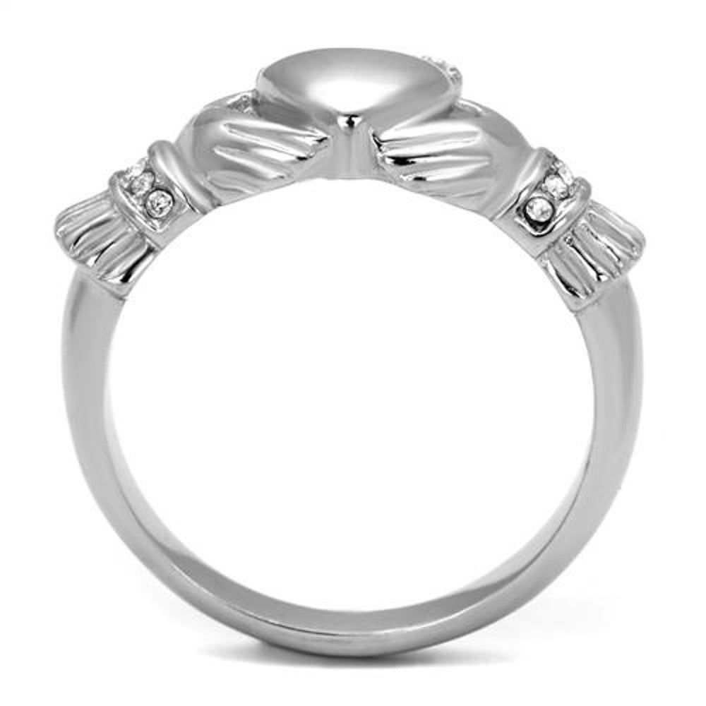 ARTK2094 Women's Stainless Steel Irish Claddagh Crystal Promise Fashion Ring Size 5-10
